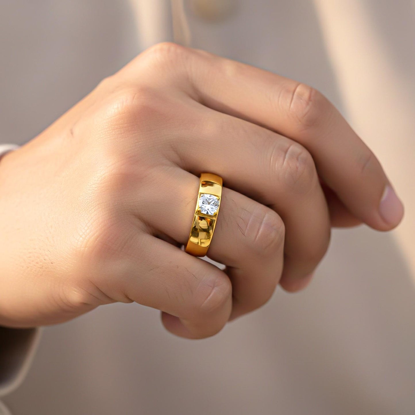 Golden Solitaire Classic Love Ring for Boys