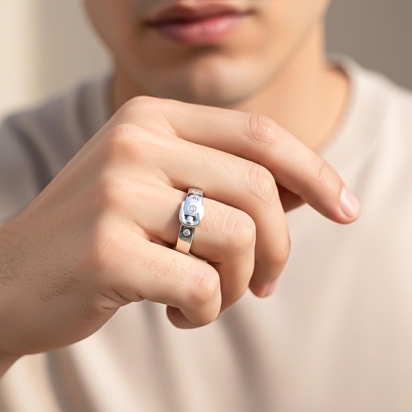 Silver Belt Style Promise Men's Ring