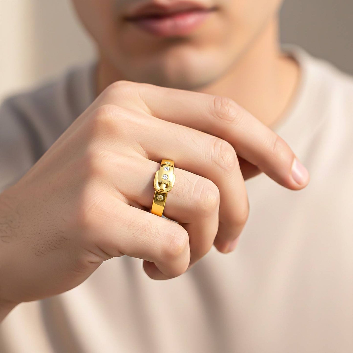 Golden Belt Style Promise Ring For Men