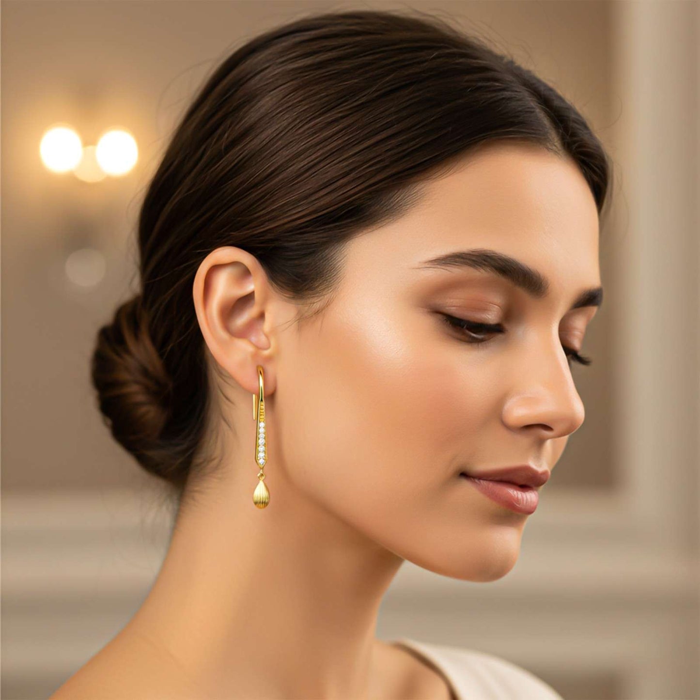 Golden Classic Hook Style Drop Dangle Earrings