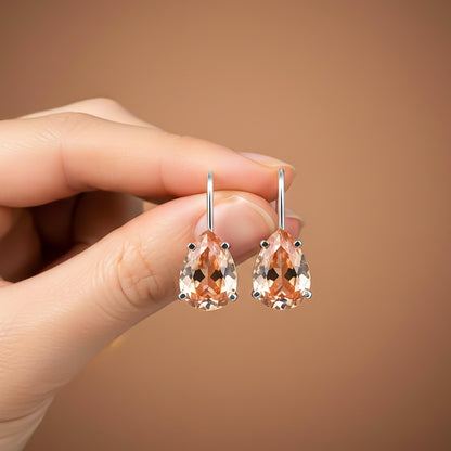 Silver Classy Peach Morganite Solitaire Earrings
