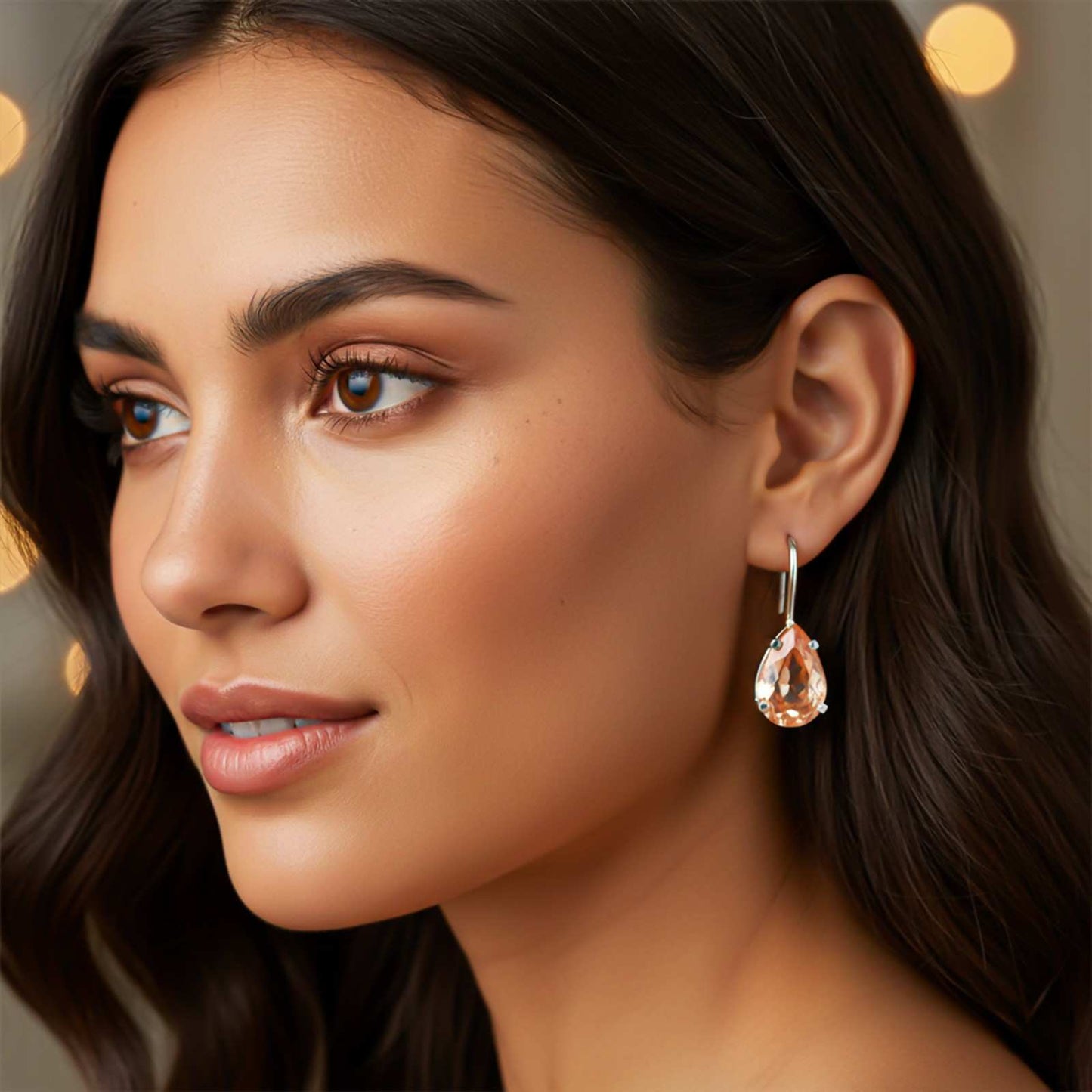 Silver Classy Peach Morganite Solitaire Earrings