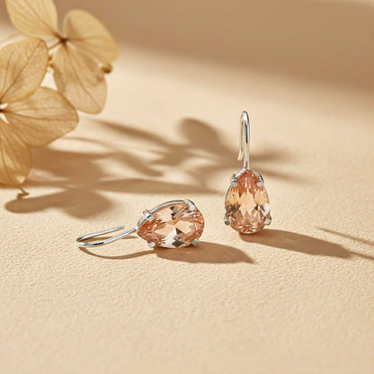 Silver Classy Peach Morganite Solitaire Earrings