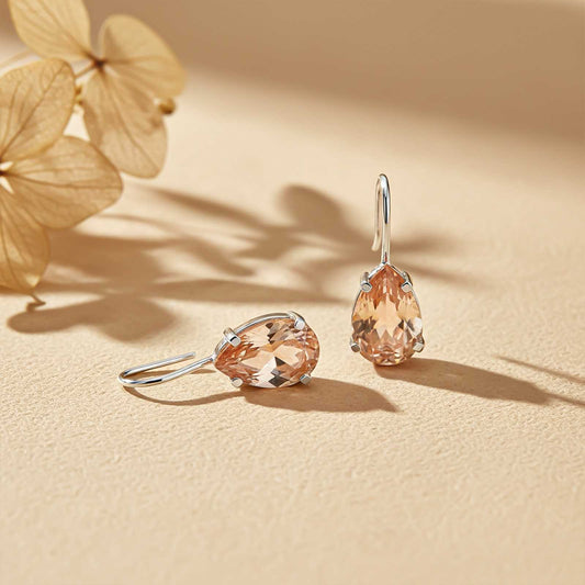 Silver Classy Peach Morganite Solitaire Earrings