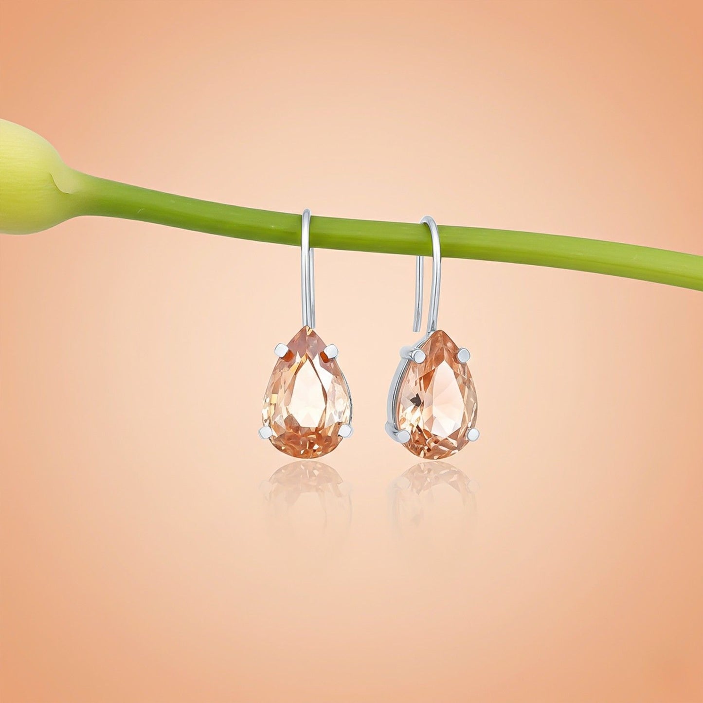 Silver Classy Peach Morganite Solitaire Earrings
