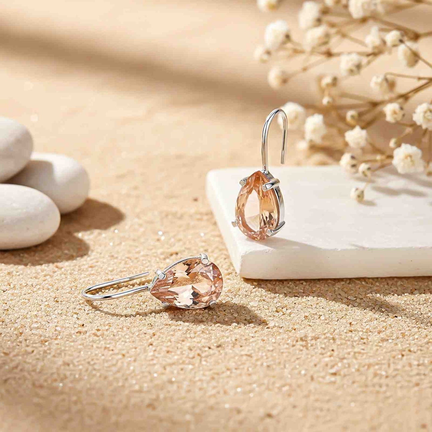 Silver Classy Peach Morganite Solitaire Earrings