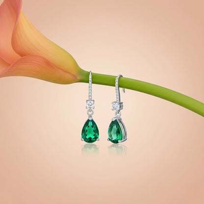 Silver Green Emerald Teardrop Earrings