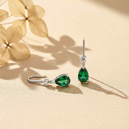 Silver Green Emerald Teardrop Earrings