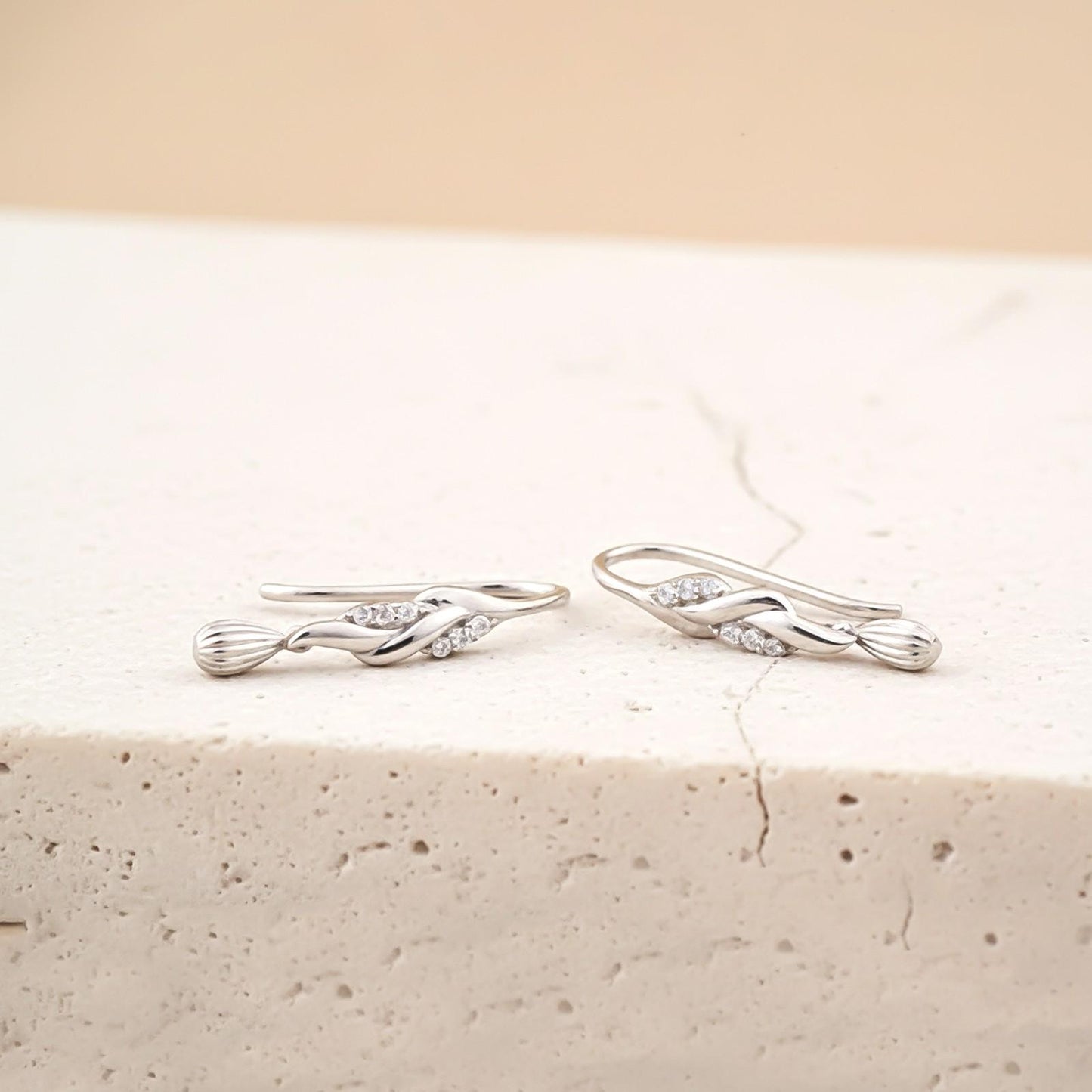 Silver Petals Drop Earrings