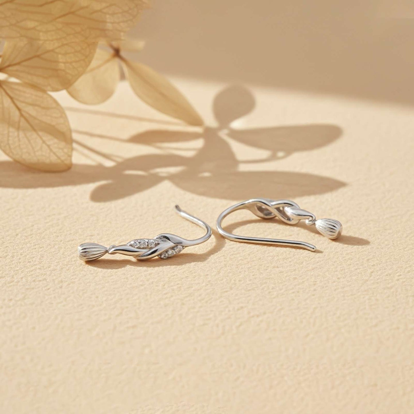 Silver Petals Drop Earrings