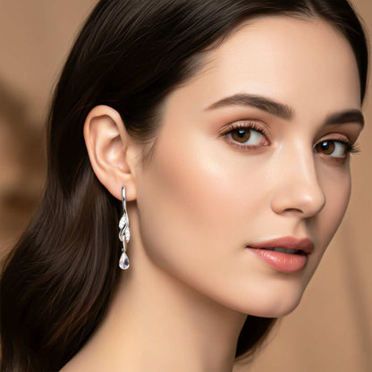 Silver Petals Drop Earrings