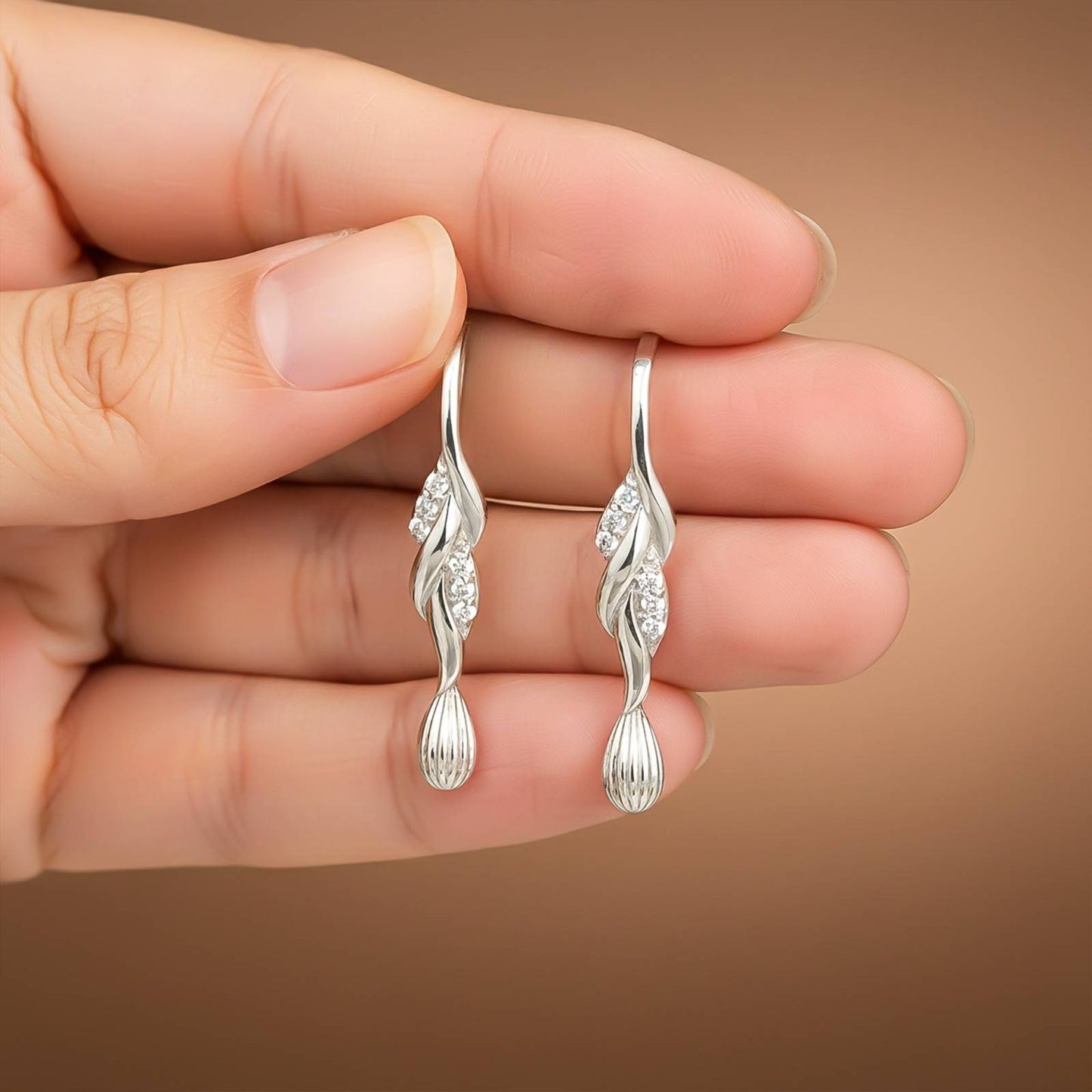 Silver Petals Drop Earrings
