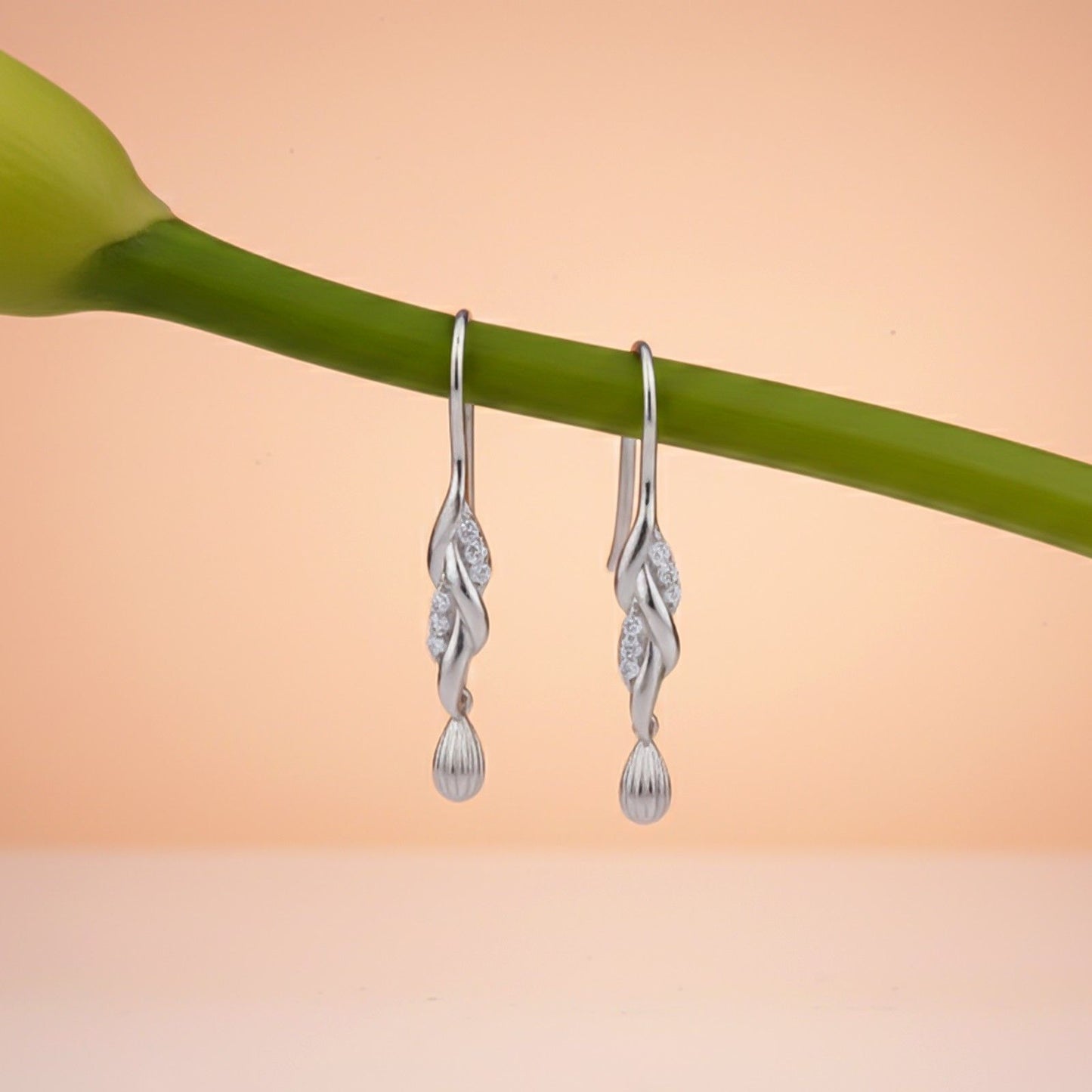 Silver Petals Drop Earrings