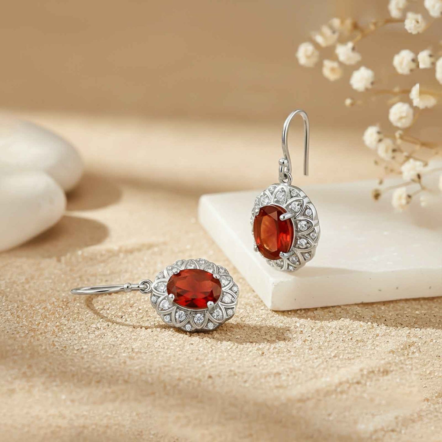 Silver Zircon Halo Drop Earrings
