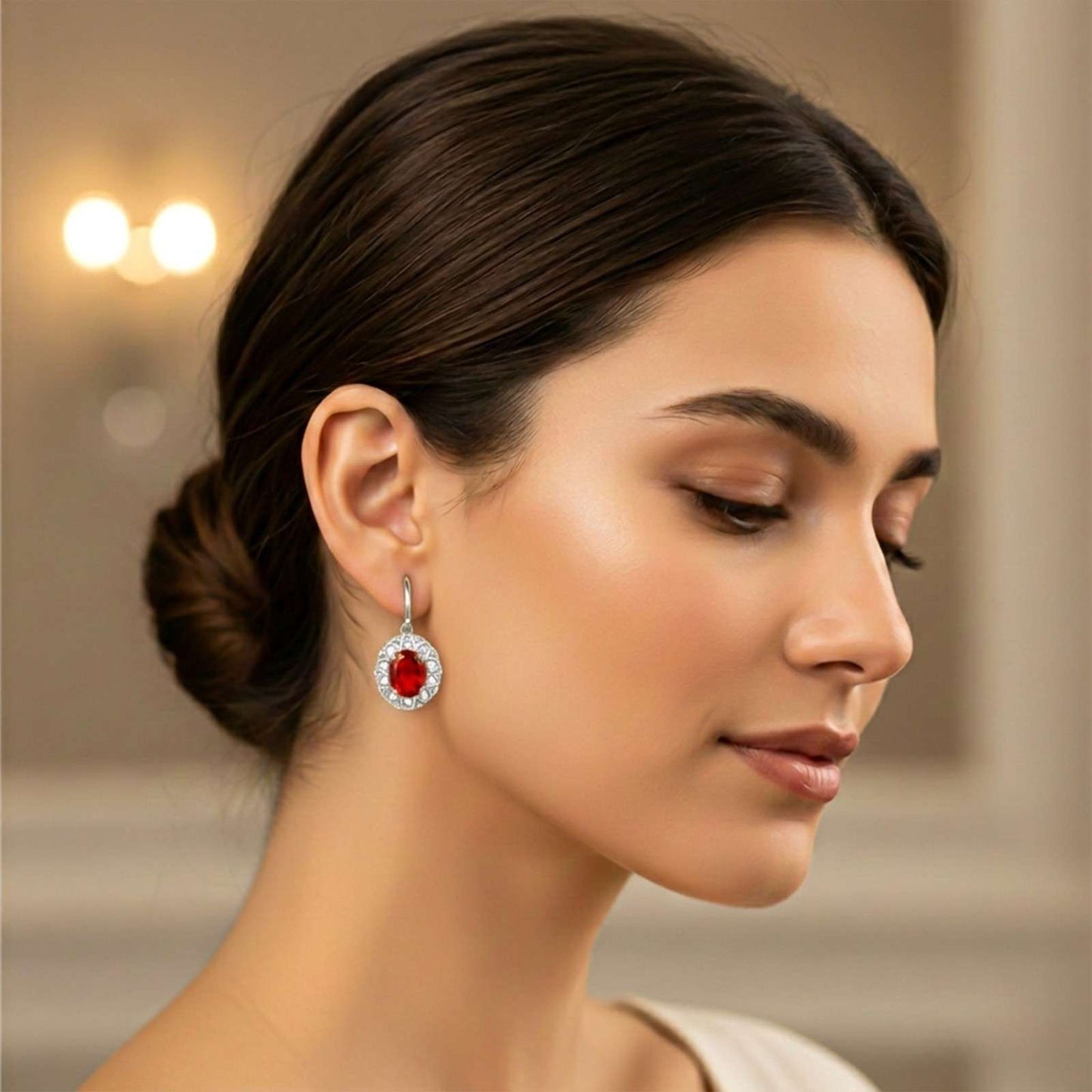 Silver Zircon Halo Drop Earrings