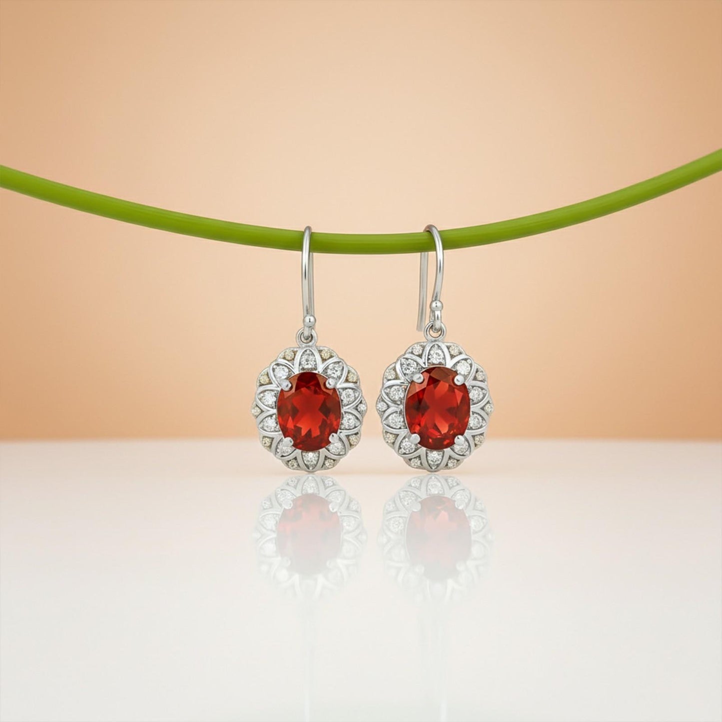 Silver Zircon Halo Drop Earrings