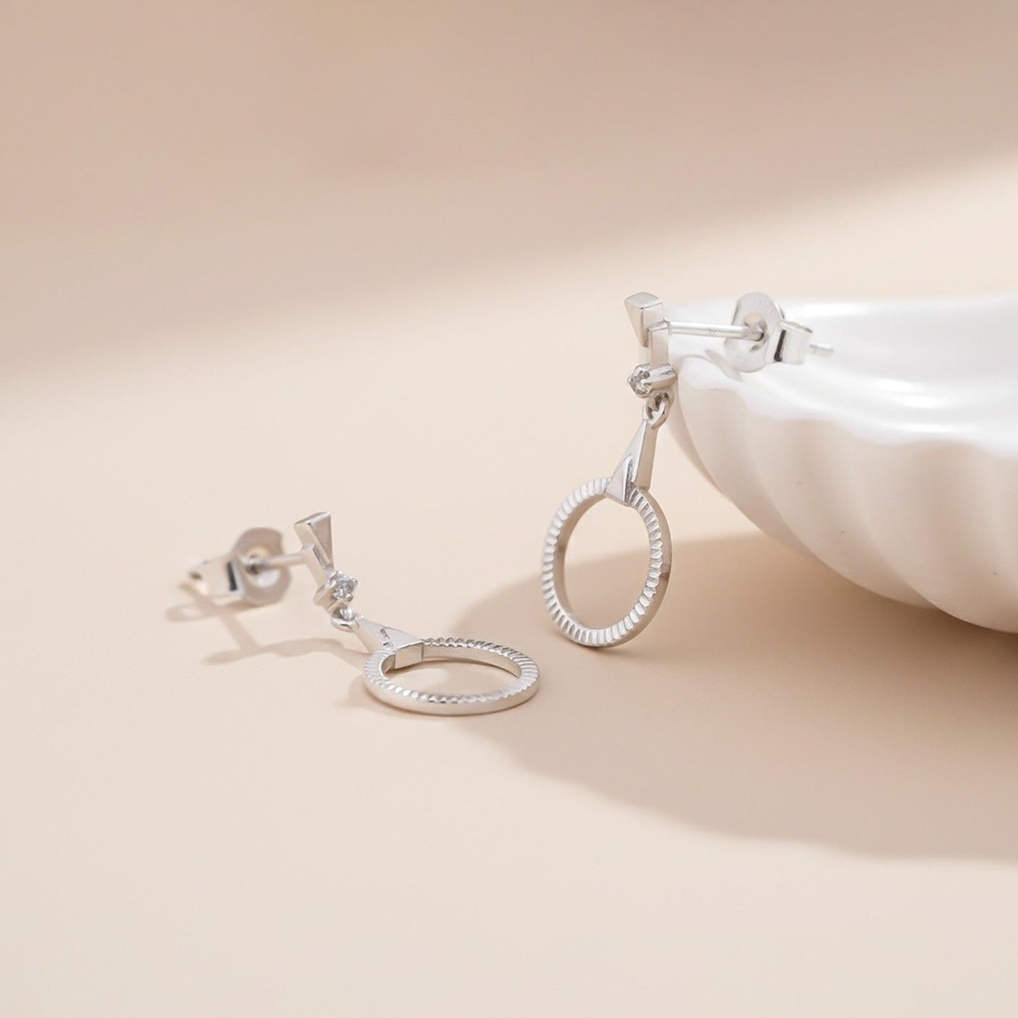 Silver Shiny Circle Drop Earrings