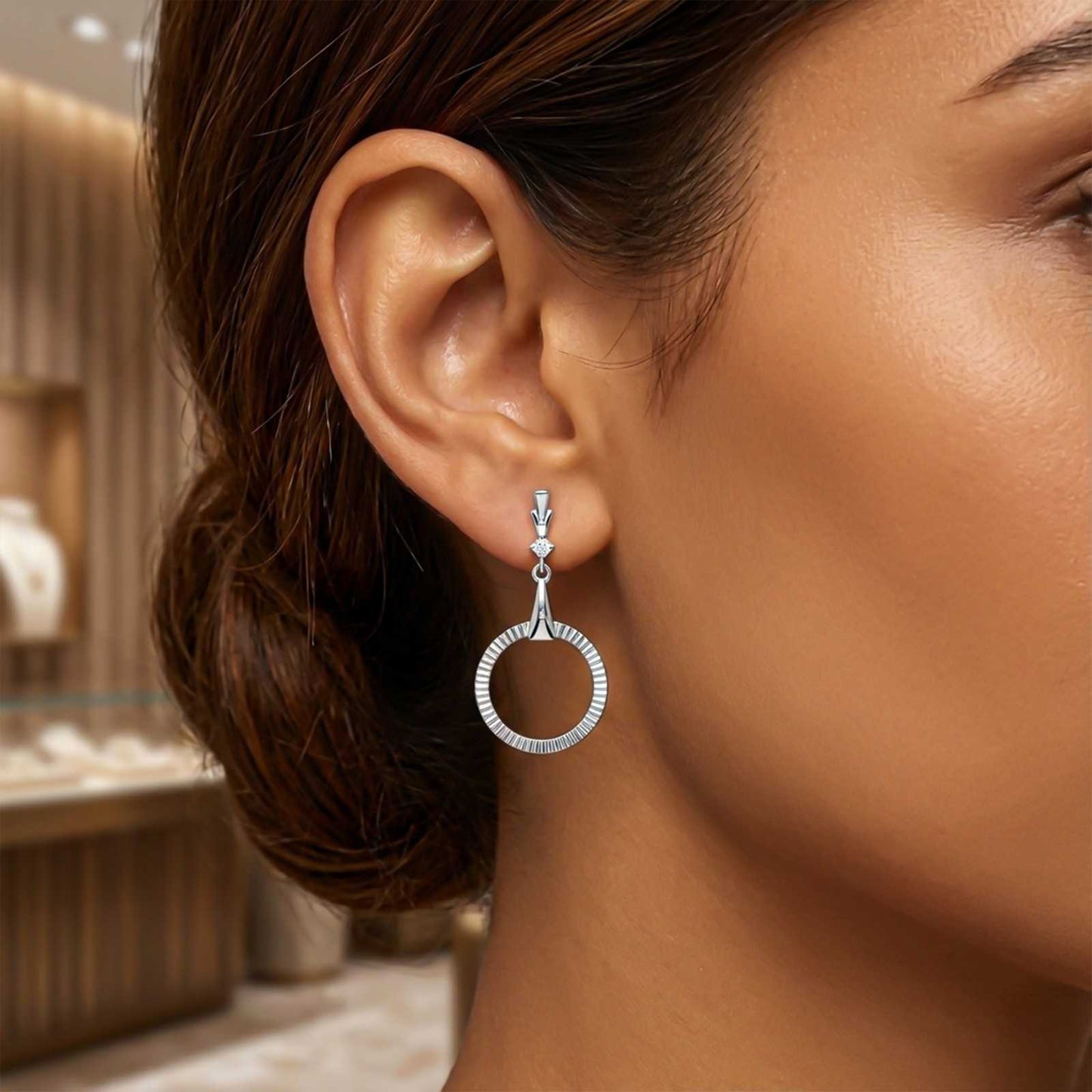Silver Shiny Circle Drop Earrings