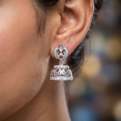 Silver Jhumka Diamond Earrings For Women
