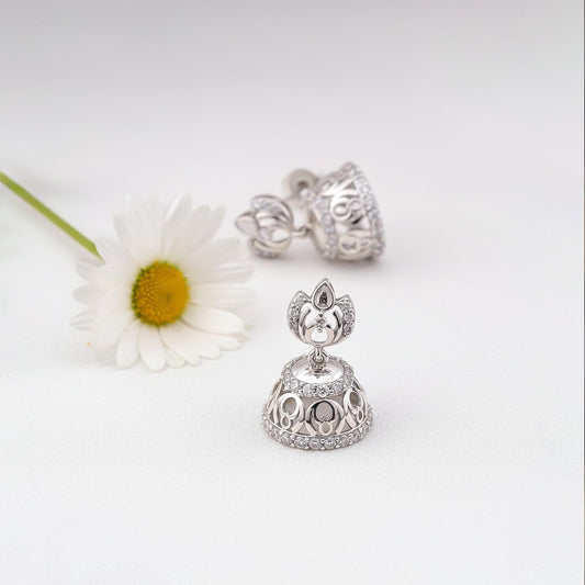 Silver Jhumka Diamond Earrings For Women