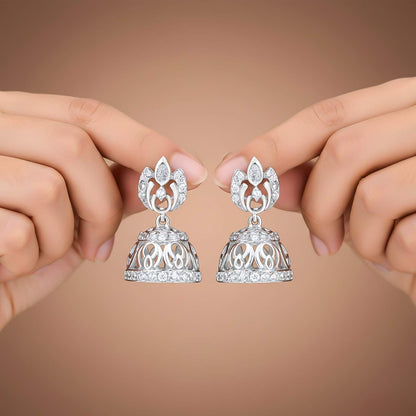 Silver Jhumka Diamond Earrings For Women