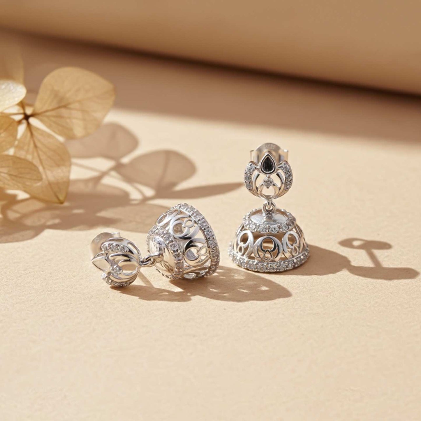 Silver Jhumka Diamond Earrings For Women