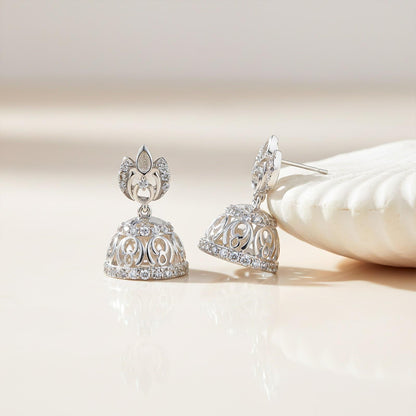 Silver Jhumka Diamond Earrings For Women