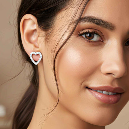 Silver Zircon Studded Heart Earrings