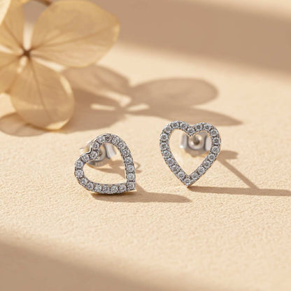Silver Zircon Studded Heart Earrings