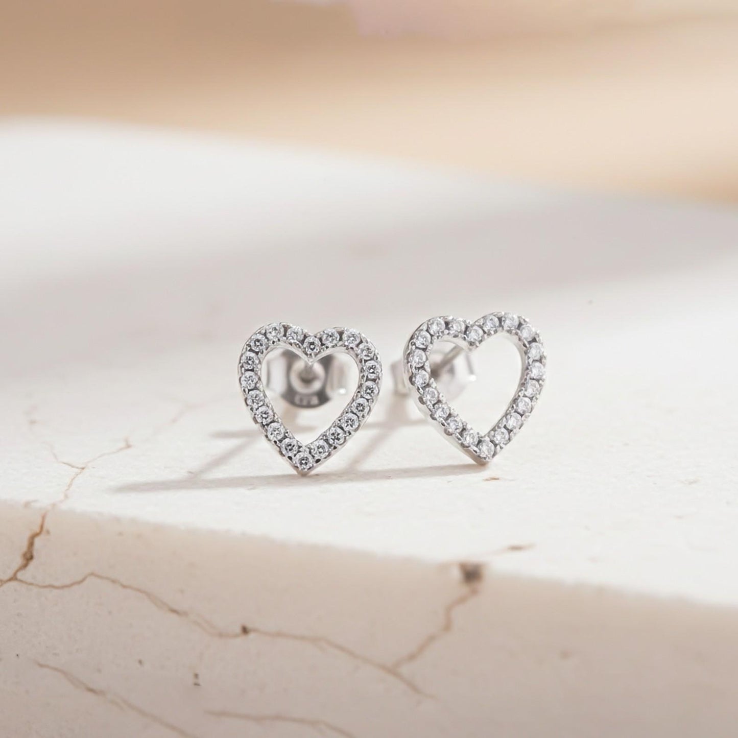 Silver Zircon Studded Heart Earrings