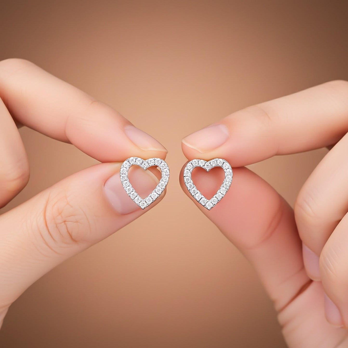 Silver Zircon Studded Heart Earrings