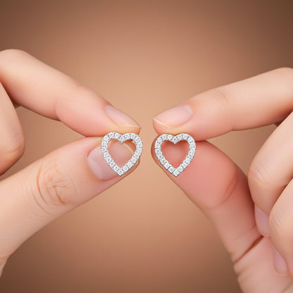 Silver Zircon Studded Heart Earrings