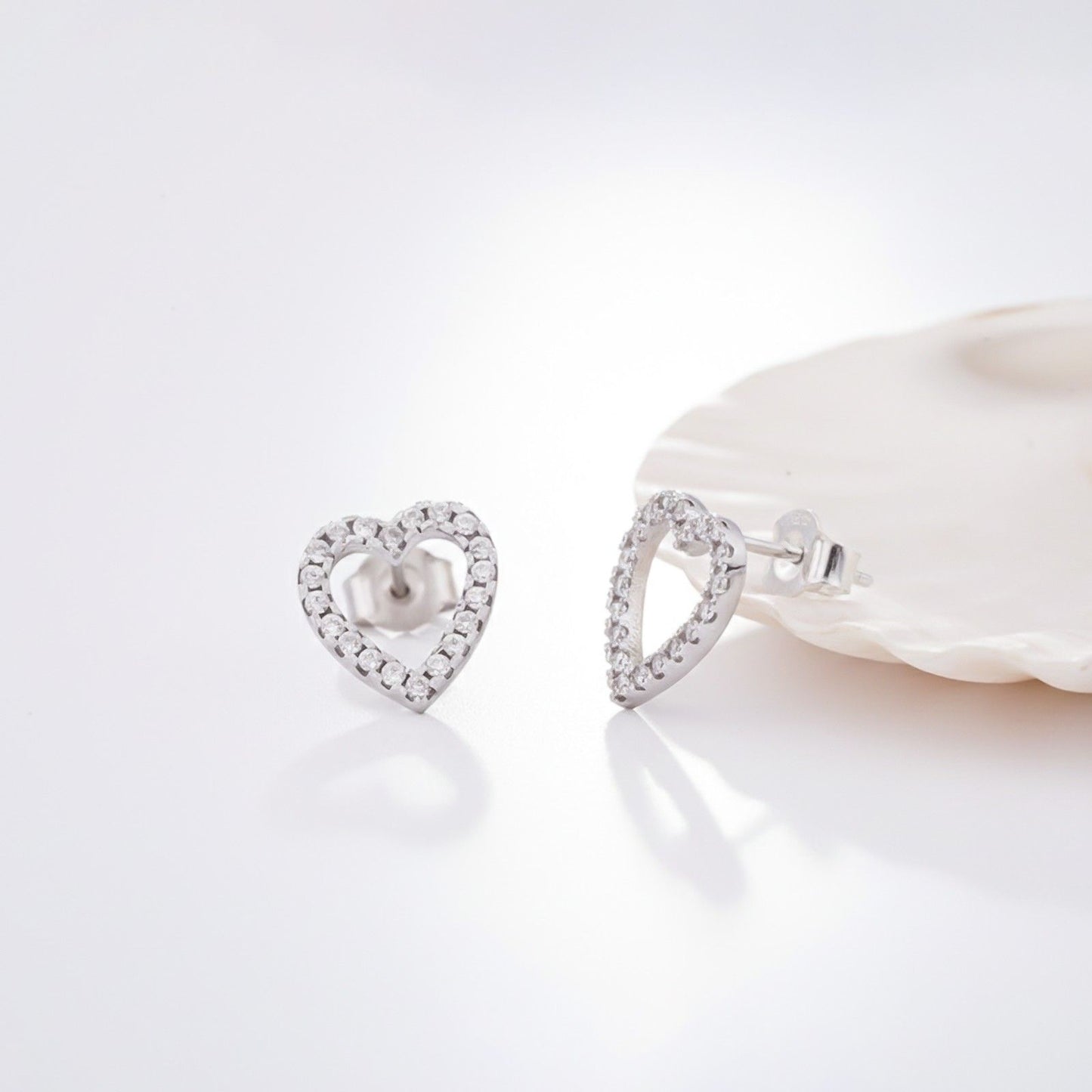 Silver Zircon Studded Heart Earrings