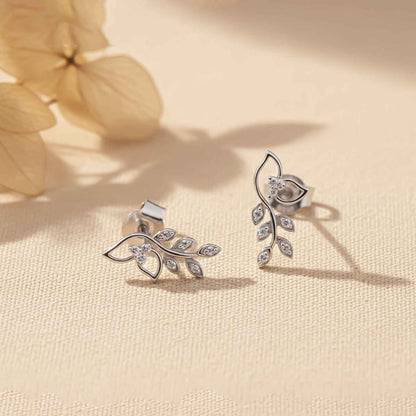 Silver Lush Leaf Stud Earrings