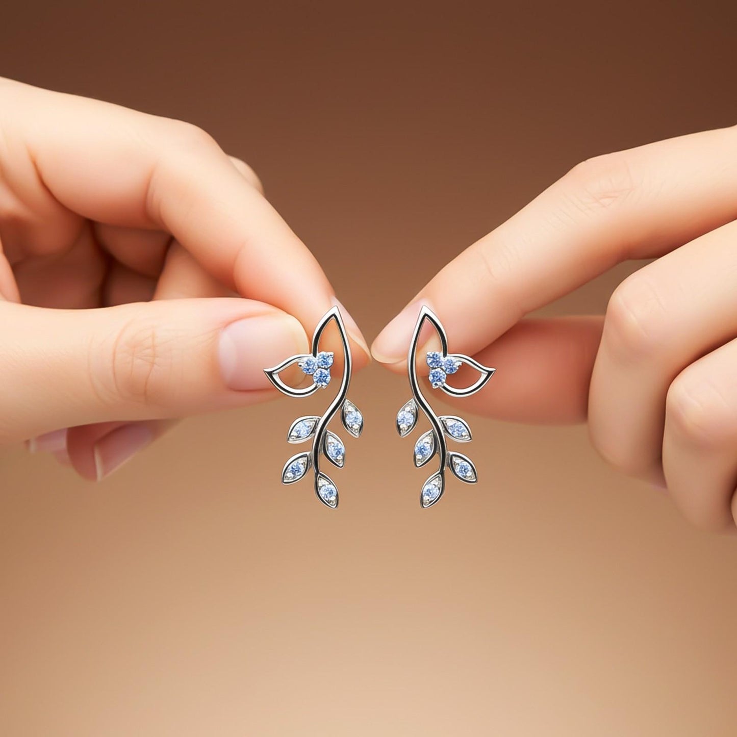 Silver Lush Leaf Stud Earrings