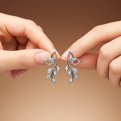 Silver Lush Leaf Stud Earrings