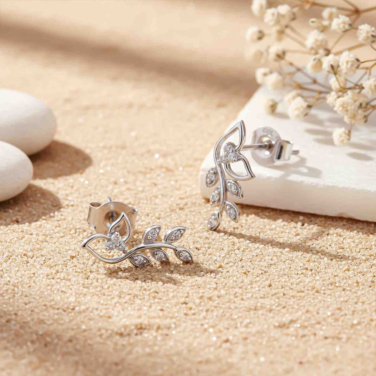 Silver Lush Leaf Stud Earrings