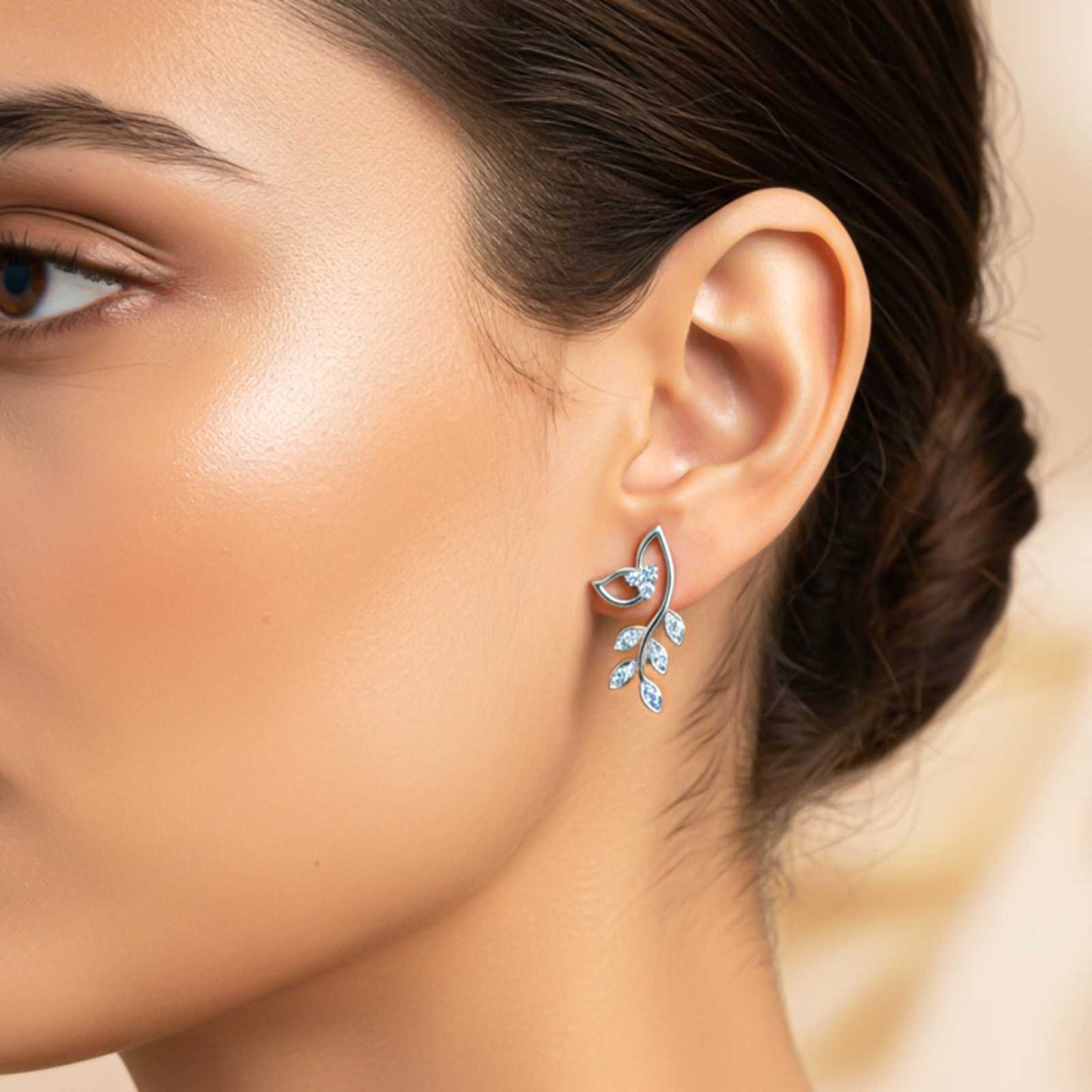 Silver Lush Leaf Stud Earrings
