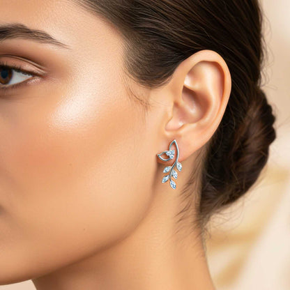 Silver Lush Leaf Stud Earrings