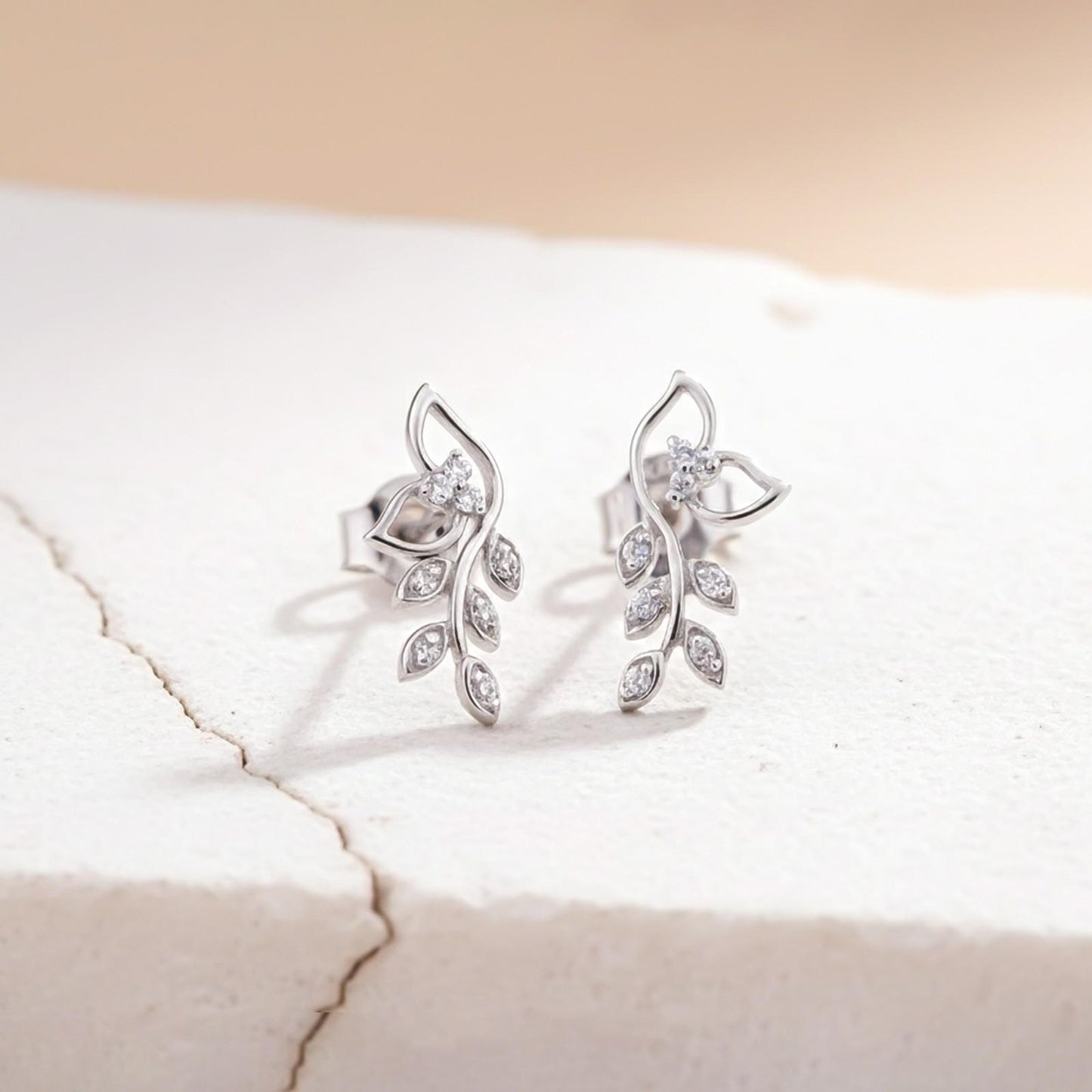 Silver Lush Leaf Stud Earrings