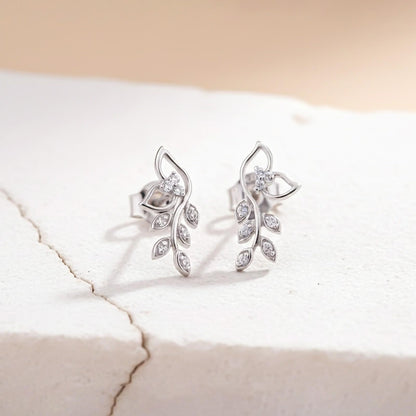 Silver Lush Leaf Stud Earrings