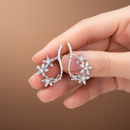 Silver Star Floral Drop Earrings
