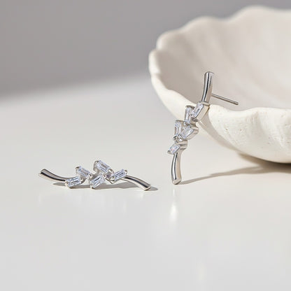 Silver Zircon Bold Baguette Stud Earrings