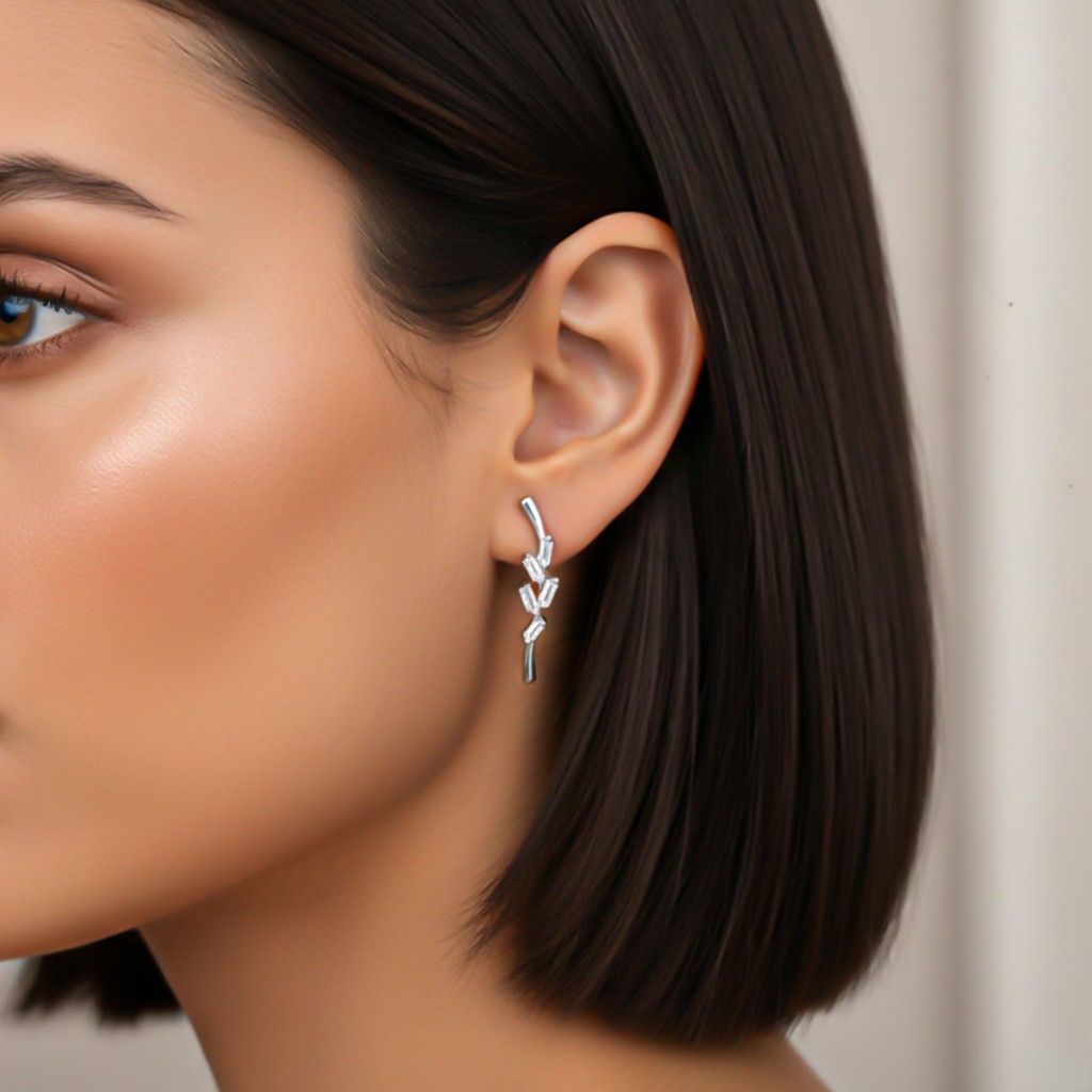 Silver Zircon Bold Baguette Stud Earrings