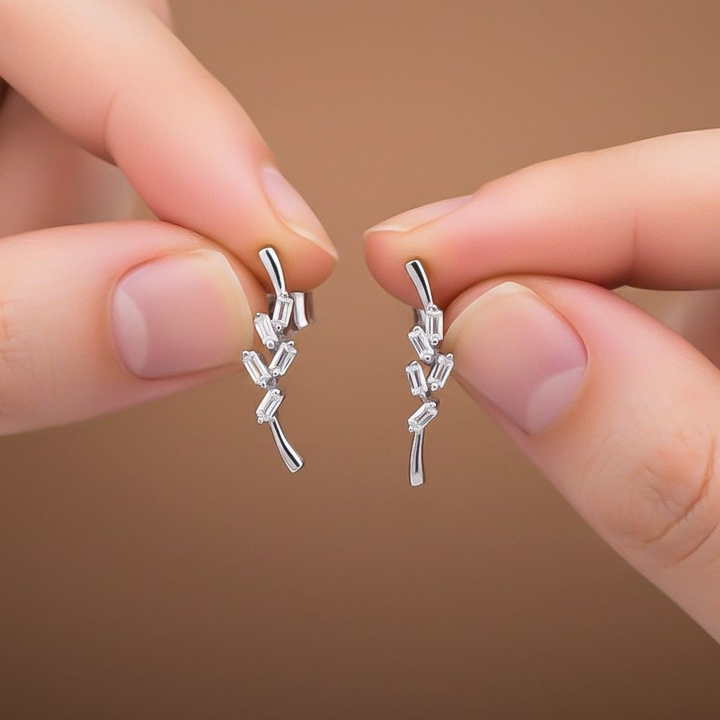 Silver Zircon Bold Baguette Stud Earrings