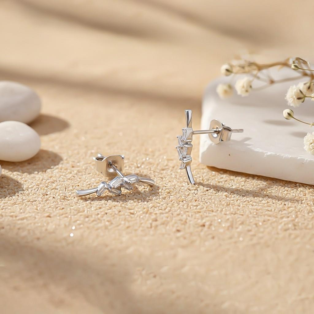 Silver Zircon Bold Baguette Stud Earrings