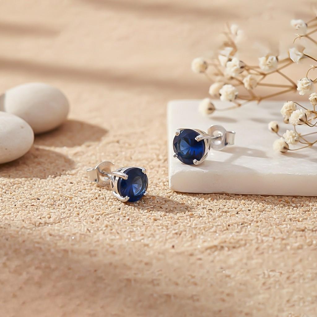 Silver Royal Blue Bloom Studs