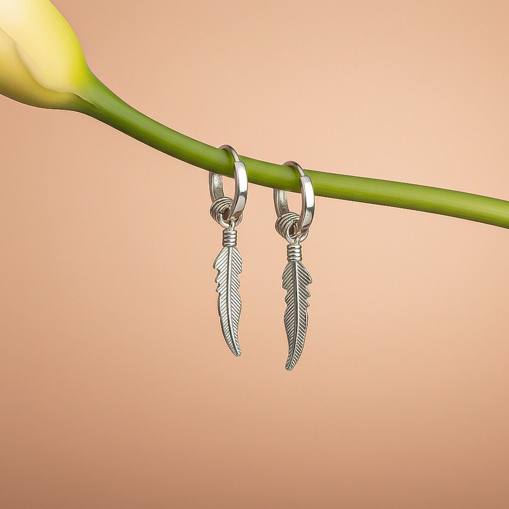 Silver Mini Feather Men's Earrings