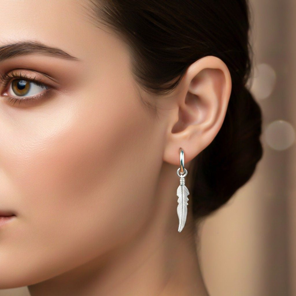 Silver Mini Feather Men's Earrings