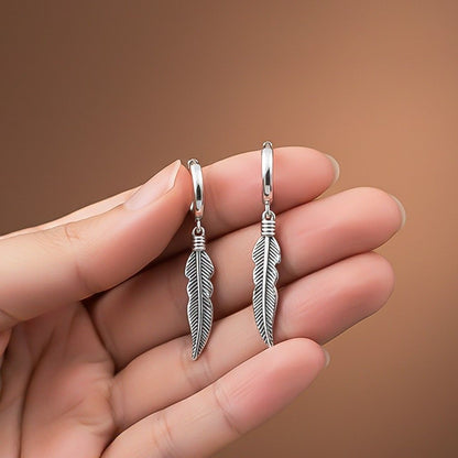 Silver Mini Feather Men's Earrings